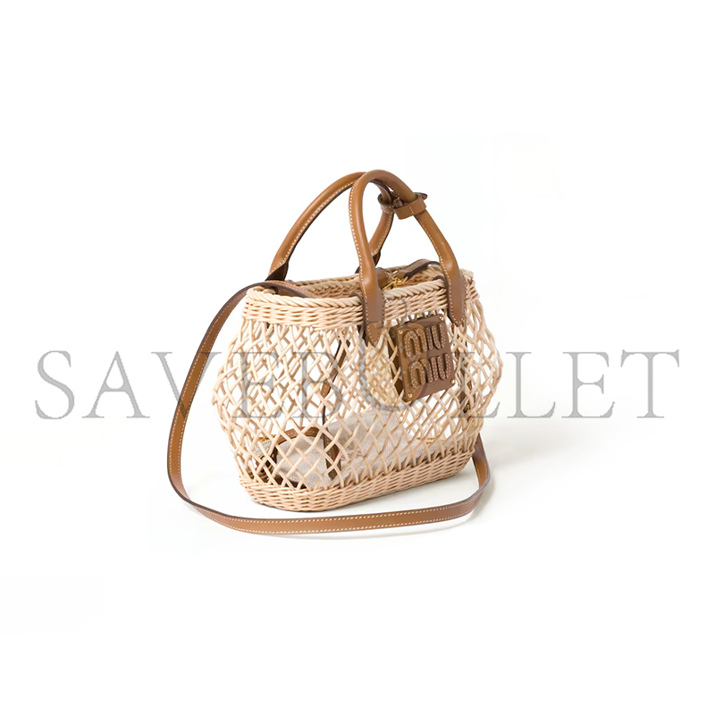 M1v M1v woven fabric handbag with leather trim 5ba286 (23.5*18*9cm)